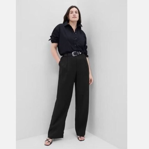 GAP Tencel Pleated BOHO Navy Blue Loose Trouser Straight 90's Pants Plus Size 18 - Picture 3 of 8